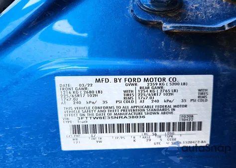 2022 Ford Maverick Xl z USA, uszkodzony, nr VIN 3FTTW8E35NRA38036